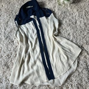 Chloe K bling vintage y2k blue and white collared flowy summer spring ta…